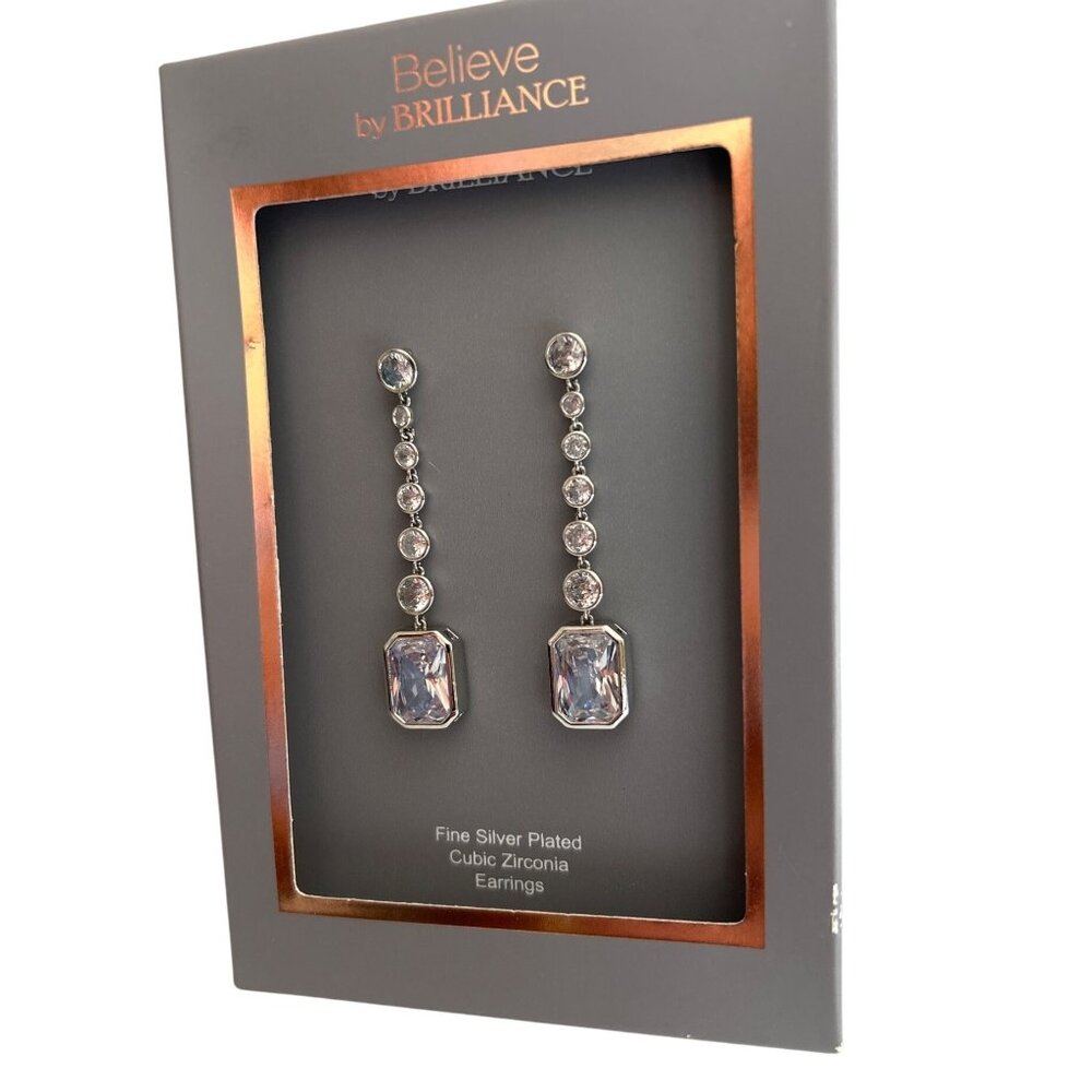 Believe By Brilliance Fine Silver Plated Cubic Zirconia Linear Drop Earrings